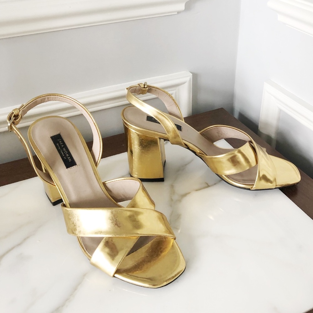 ZARA Gold Metallic Slingback Sandals